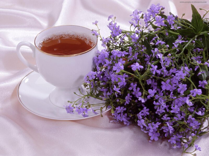 Cup of Tea with Flowers — Purple
