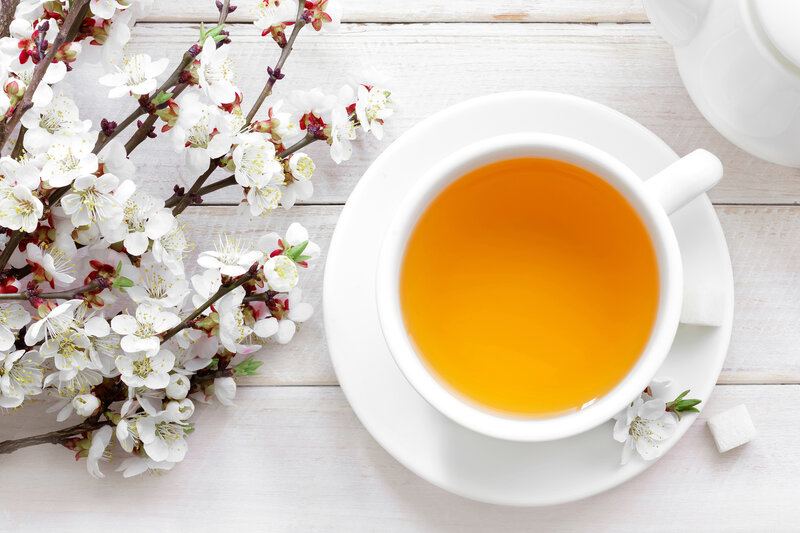 Cup of Tea with Flowers — White, Serene
