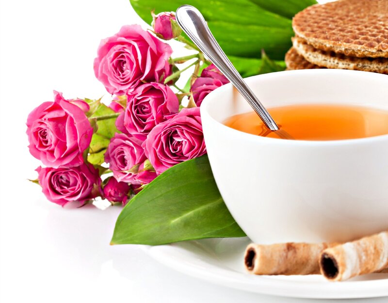 Cup of Tea with Roses — White