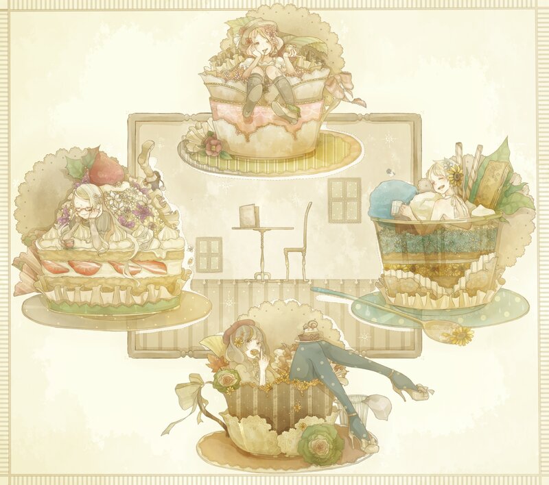 Cupcake characters in a tea party