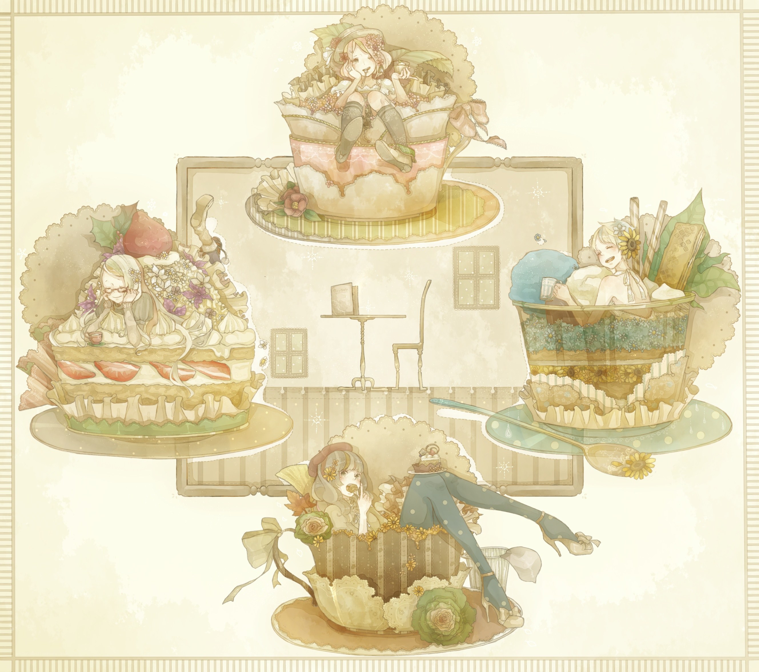 Cupcake characters in a tea party