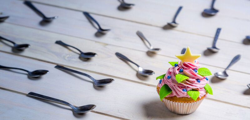 Cupcake Decorated as Tree — Pink