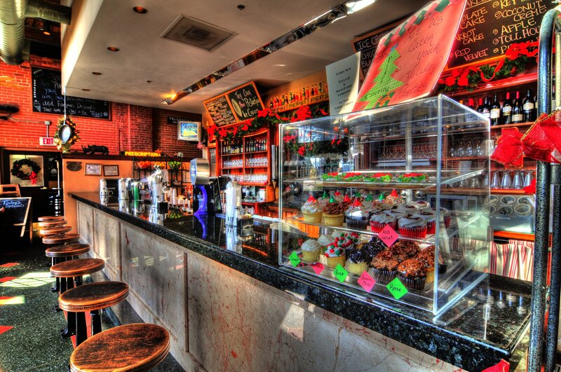 Cupcake display at a cafe