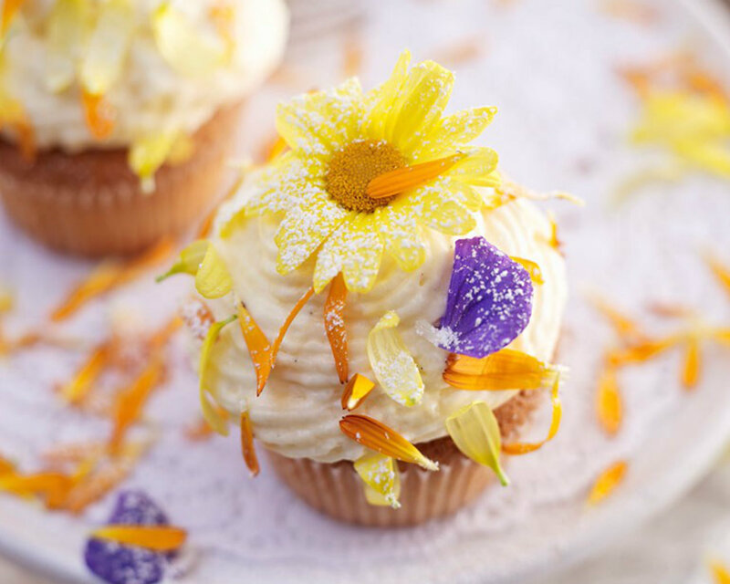 Cupcake with Flower Garnish