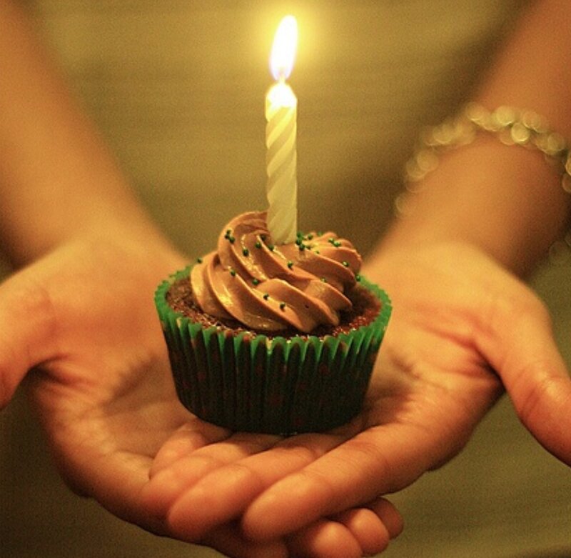 Cupcake with Lit Candle