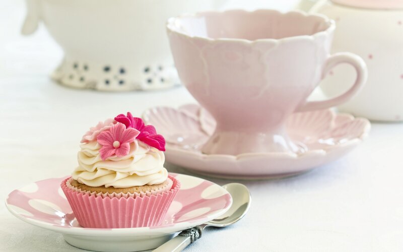 Cupcake with Pink Flowers — Serene, Photograph
