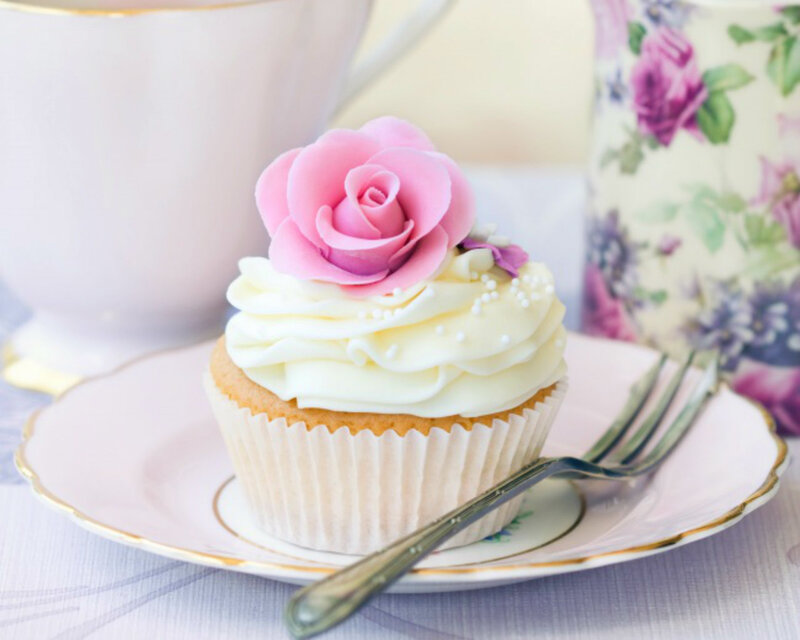 Cupcake with Pink Rose — Elegant, Photograph, Teacup