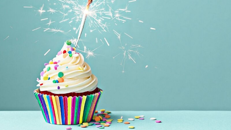Cupcake with Sparkler — Blue, Celebratory