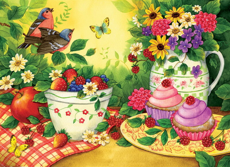 Cupcakes and Fruit on Table