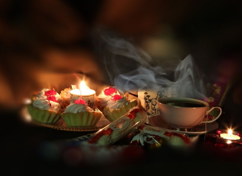 Cupcakes and Tea with Candles — Brown