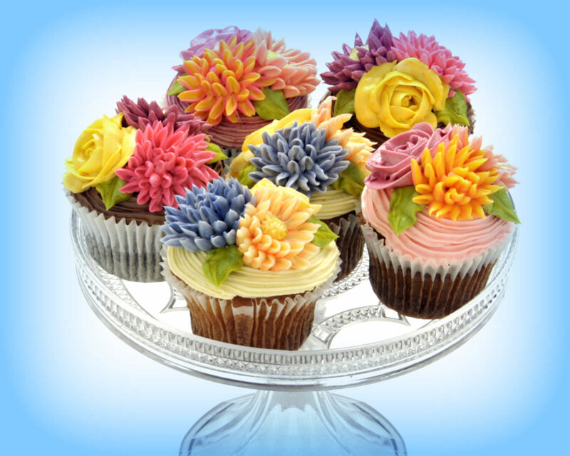 Cupcakes with Floral Frosting — Blue