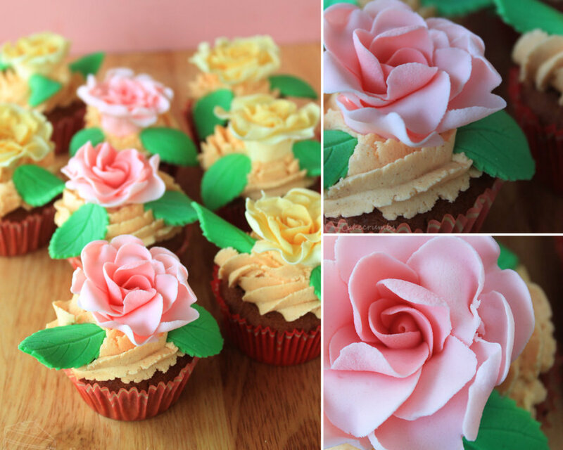 Cupcakes with Fondant Roses — Pink