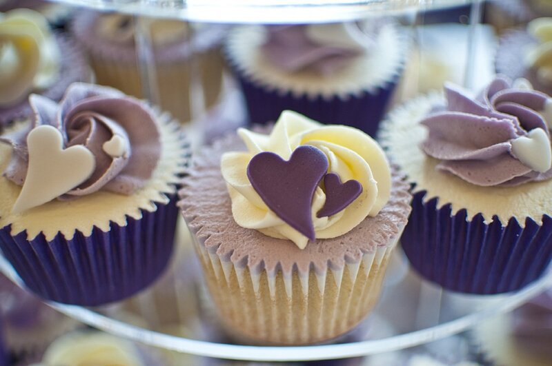 Cupcakes with Heart Decorations — Purple
