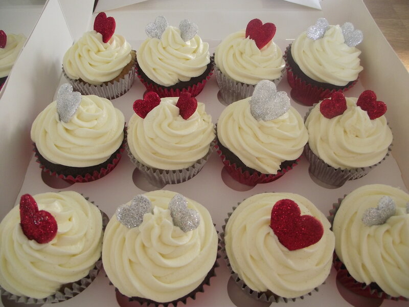 Cupcakes with Heart Decorations — White, Festive, Photograph, Heart-shaped Toppers