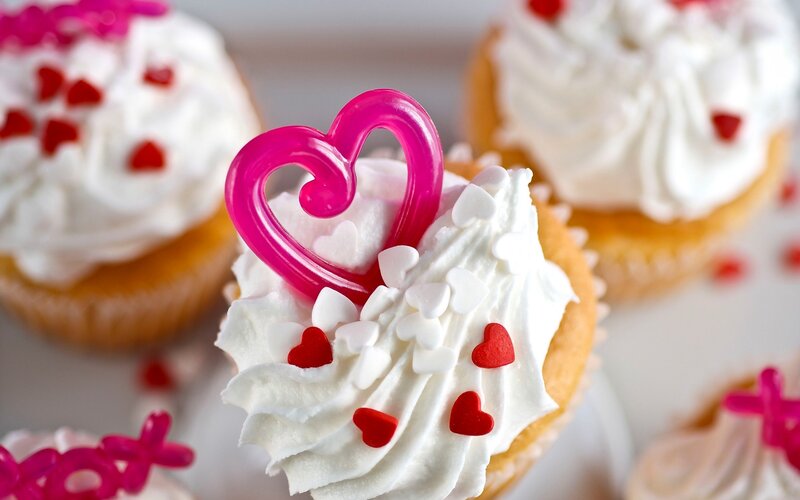 Cupcakes with Heart Decorations — White, Festive