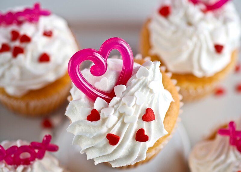 Cupcakes with Heart Decorations — White