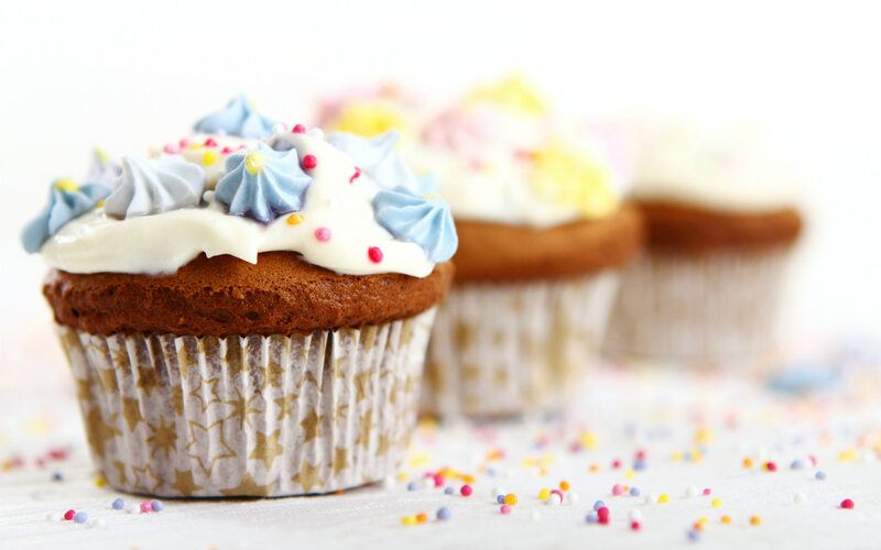 Cupcakes with Sprinkles — White, Festive, Photograph