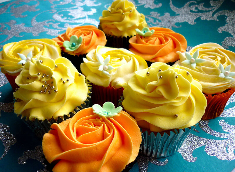 Cupcakes with yellow and orange frosting