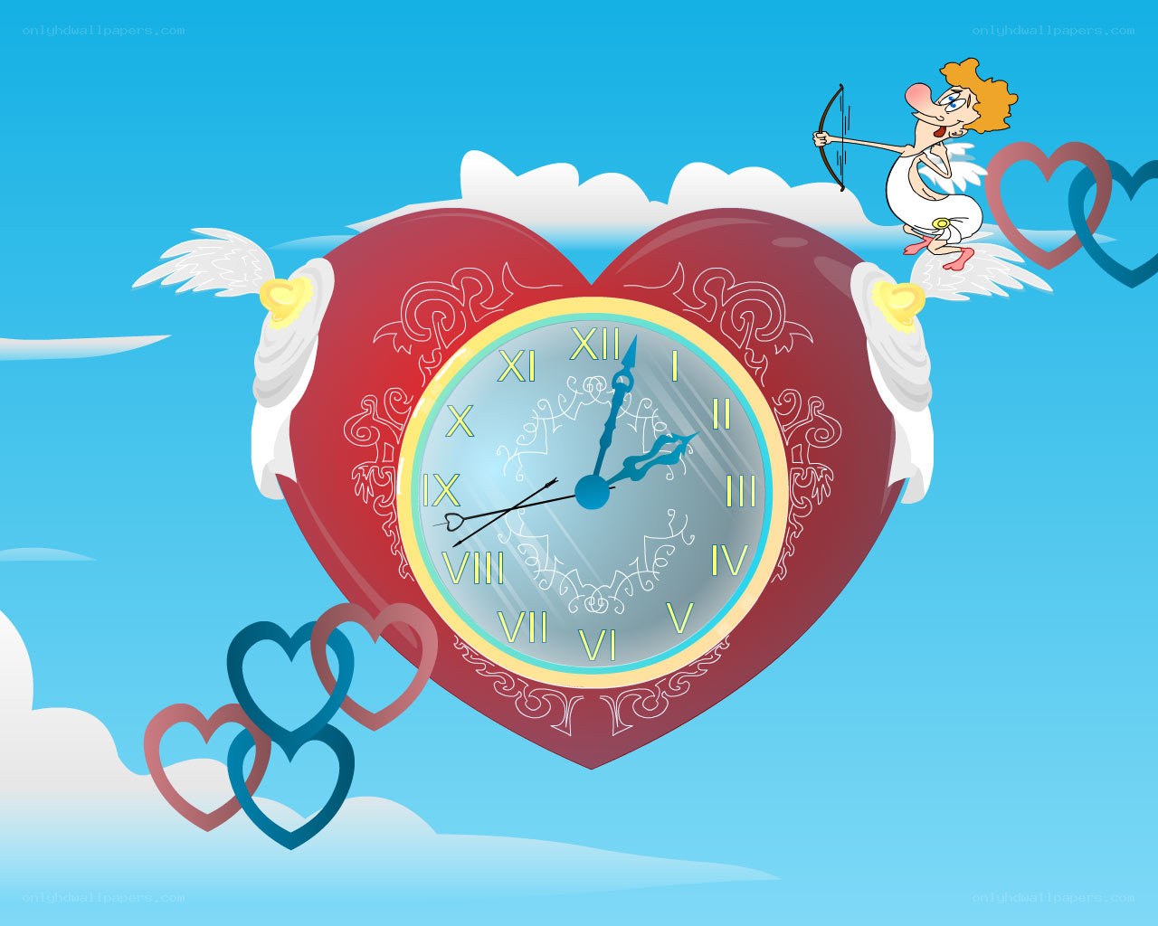 Cupid and heart clock
