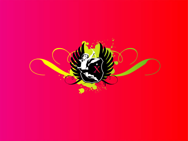 Cupid emblem with vibrant background