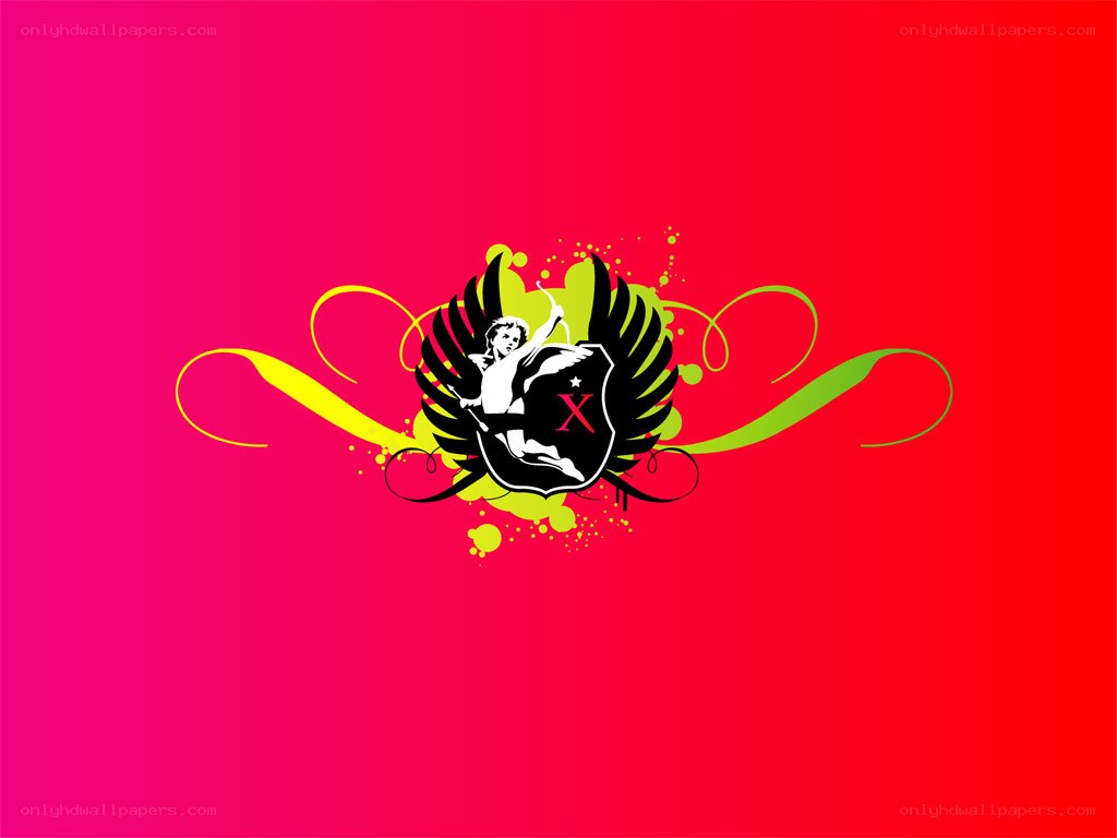 Cupid emblem with vibrant background