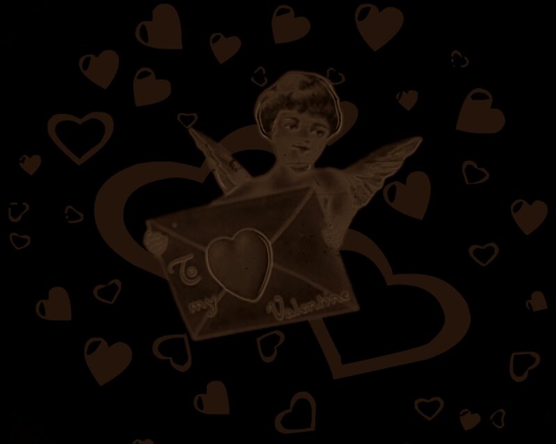 Cupid holding a Valentine's card