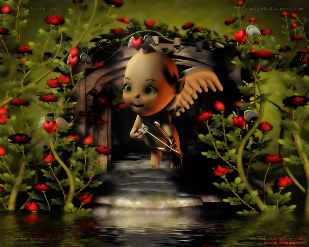 Cupid in a rose garden