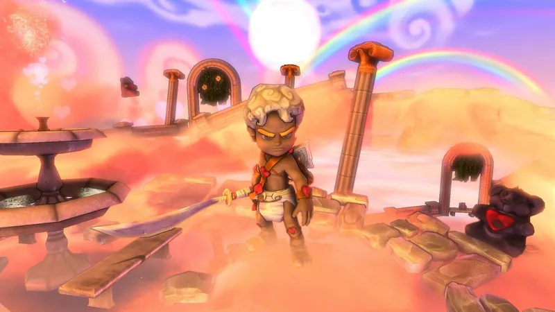 Cupid warrior in a dreamy landscape