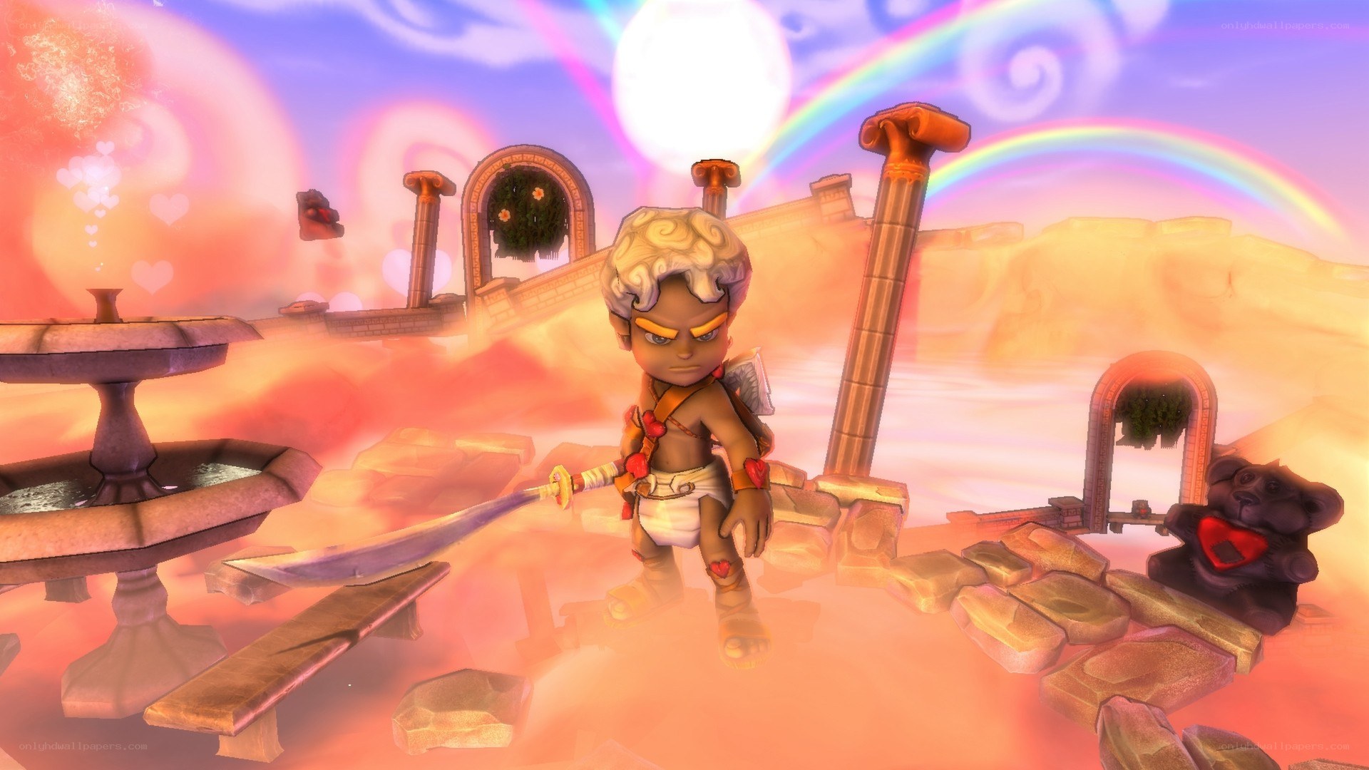 Cupid warrior in a dreamy landscape