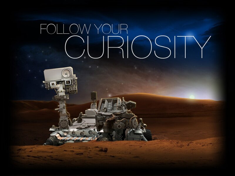 Curiosity Rover on Mars — Brown, Dramatic, Sunset, Digital Art, Sky, Blue