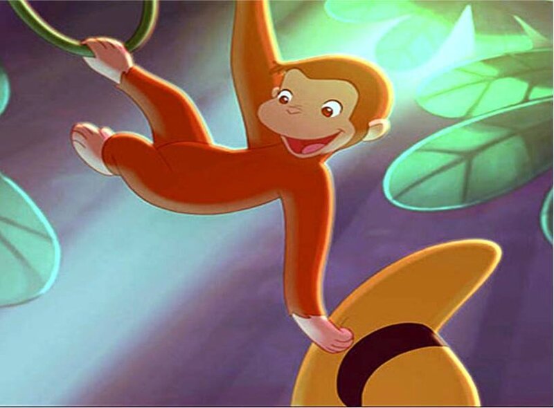 Curious George swinging on a vine