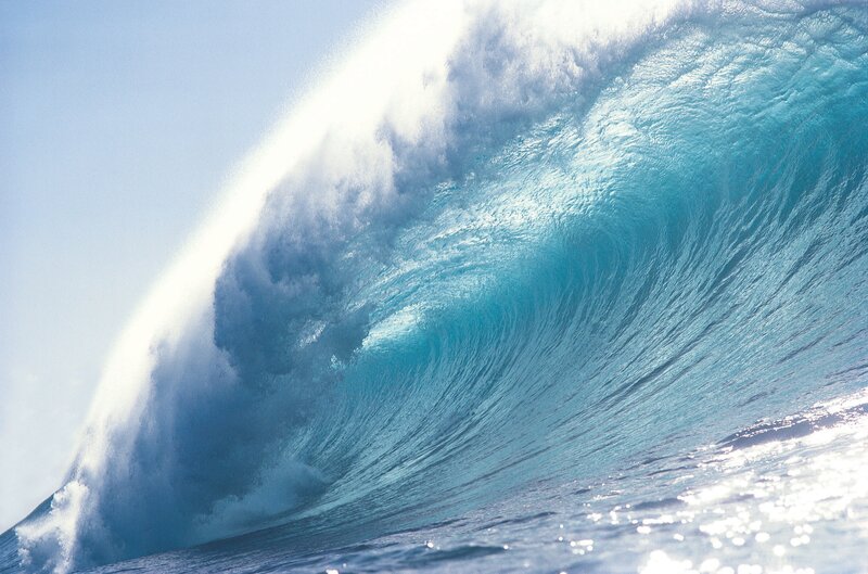 Curling ocean wave at sea