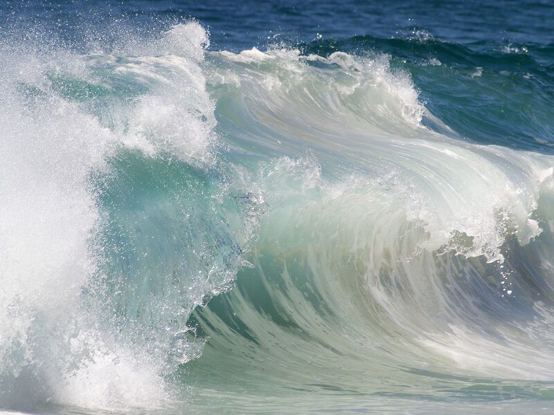 Curling ocean wave breaking