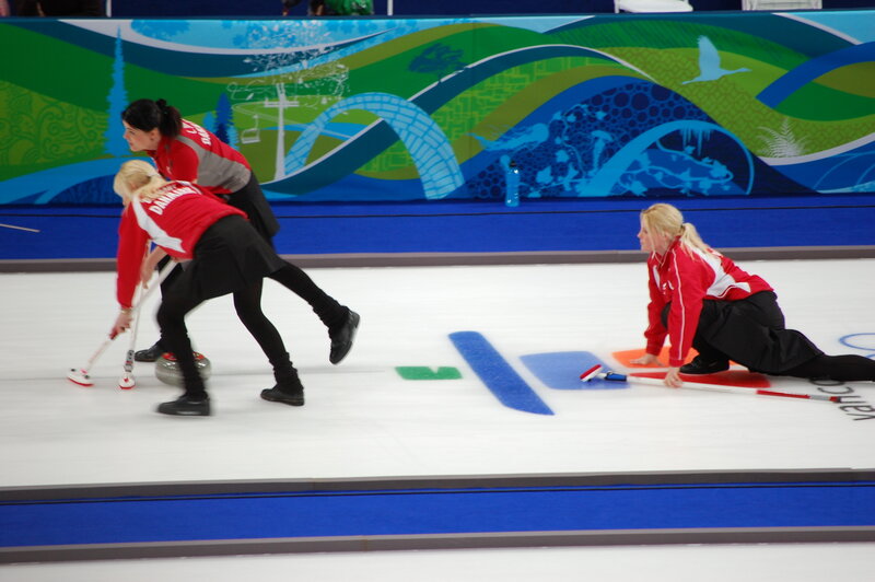 Curling team in action