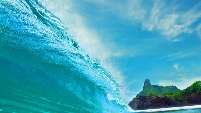 Curling wave near tropical island