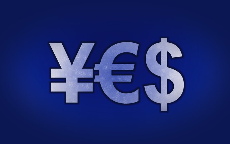 currency symbols on blue