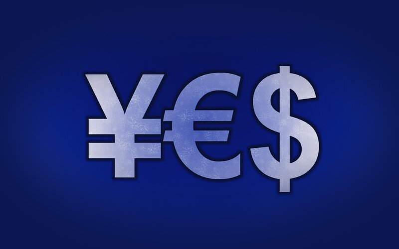 currency symbols on blue
