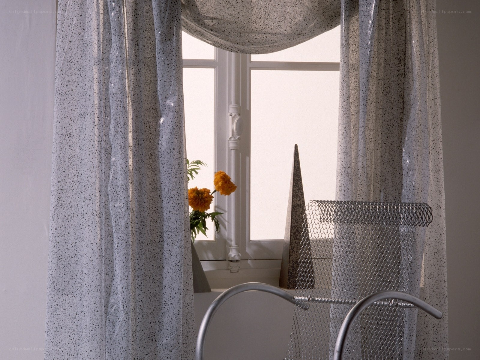 curtains and flowers by window