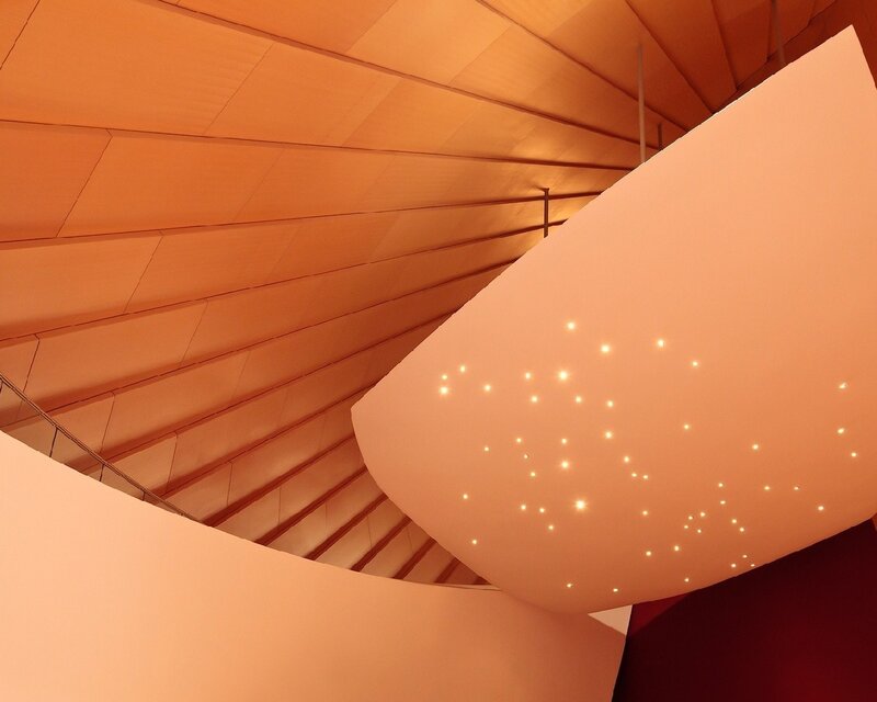 Curved Architectural Ceiling — Orange, Modern, Photograph