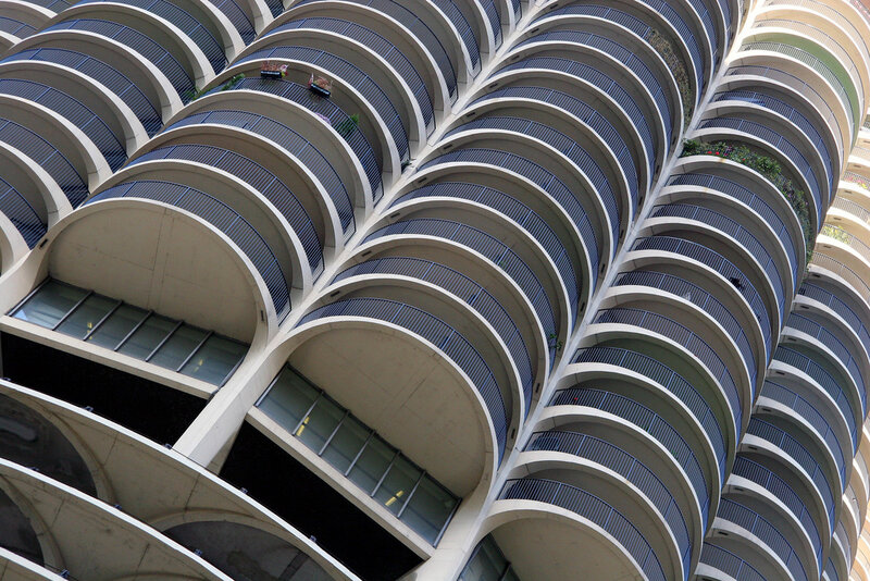 curved balconies of a modern building