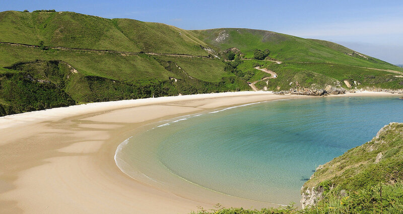 Curved Beach Cove — Blue, Serene, Afternoon