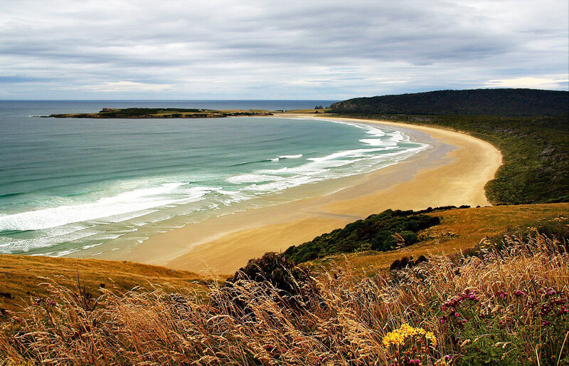 Curved Beach with Waves