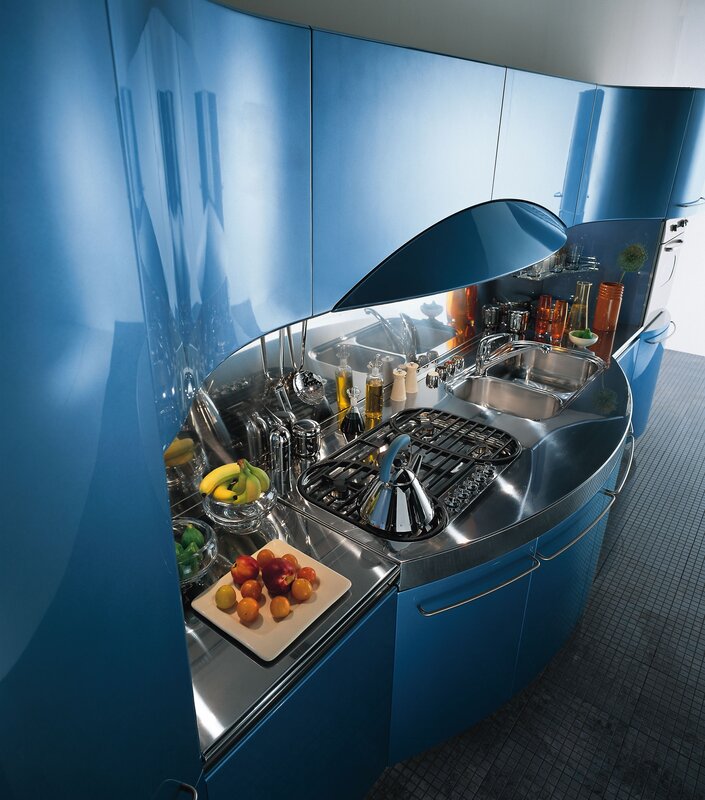Curved Blue Kitchen