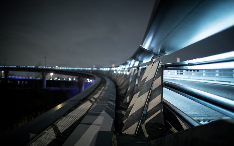 curved bridge at night