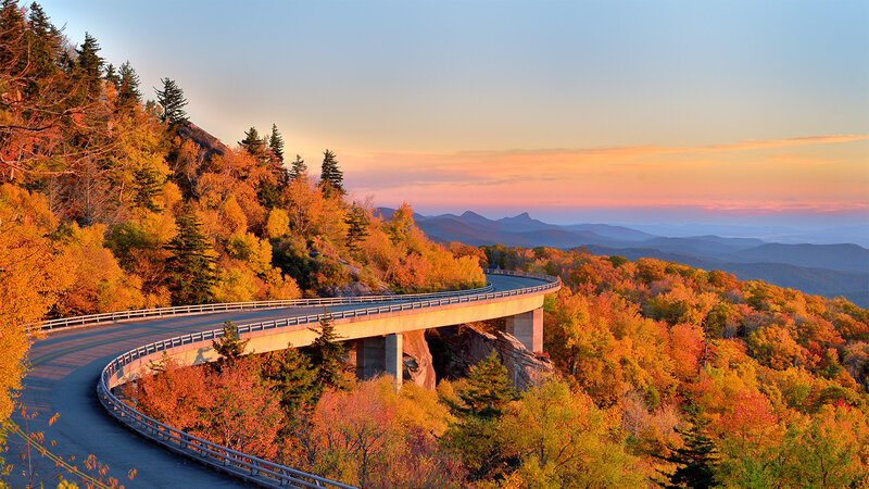 Curved Bridge in Autumn — Orange