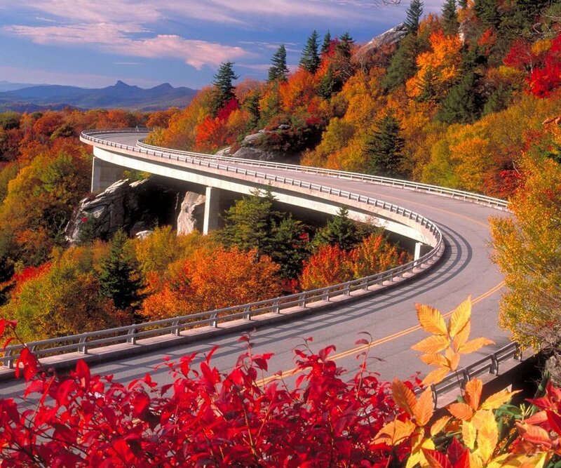 Curved Bridge in Autumn — Red, Serene