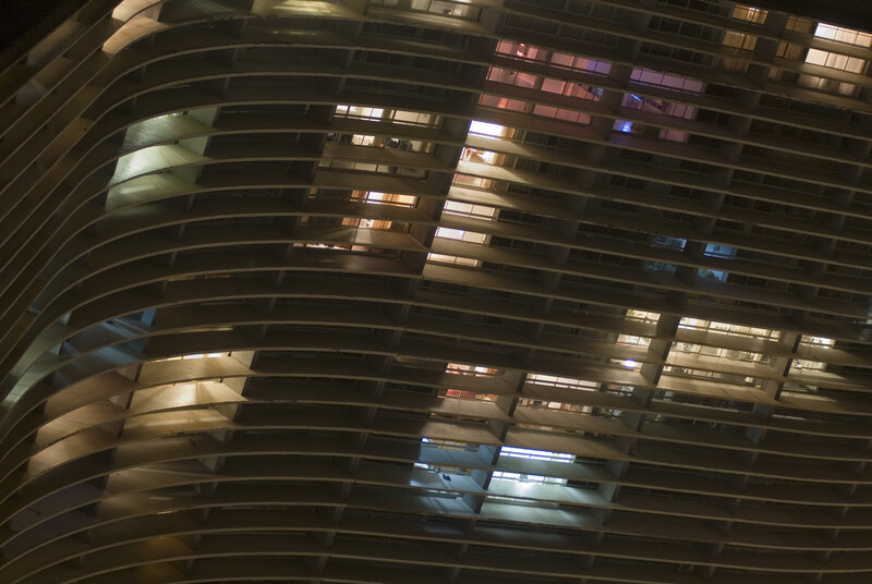curved building at night