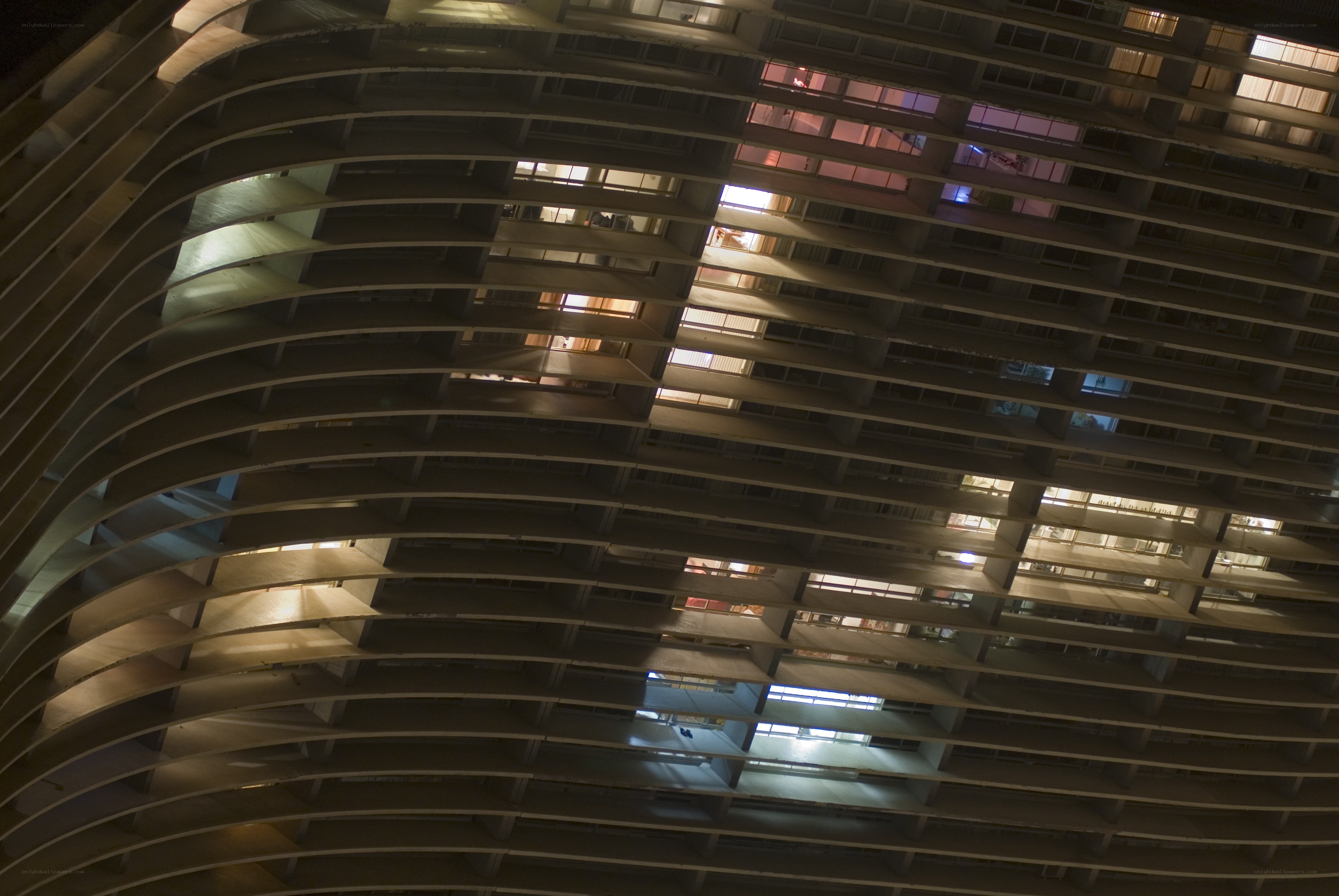 curved building at night