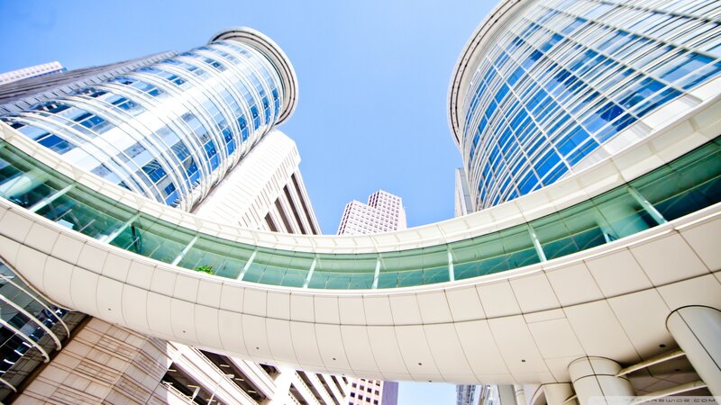 Curved Glass Buildings — Blue