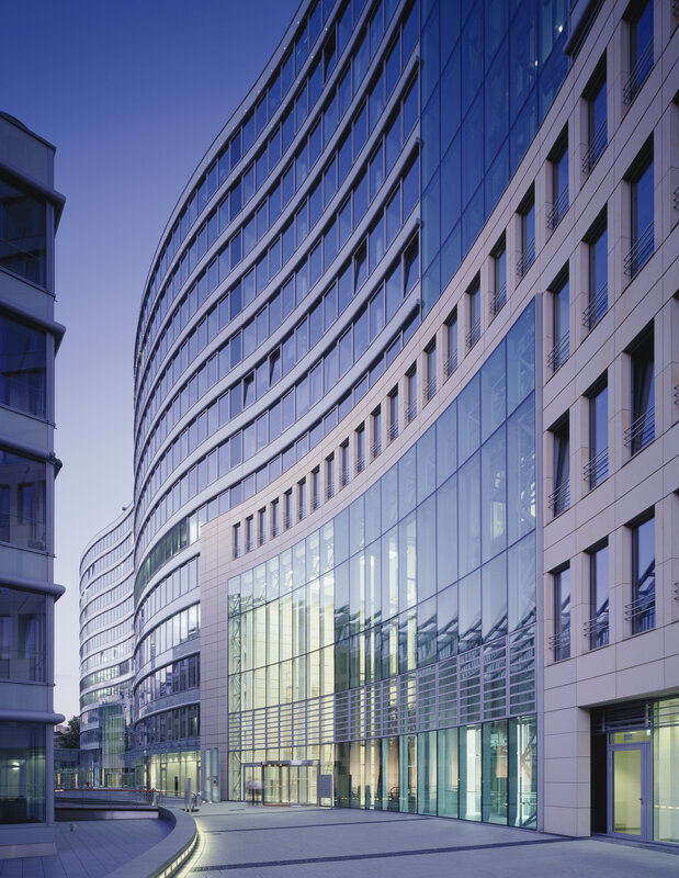 curved glass office building